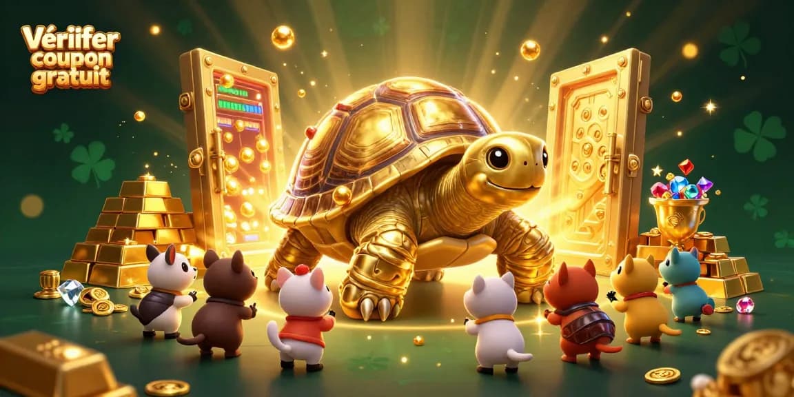 Vérifier coupon gratuit avec des personnages de casino animés et un décor festif.