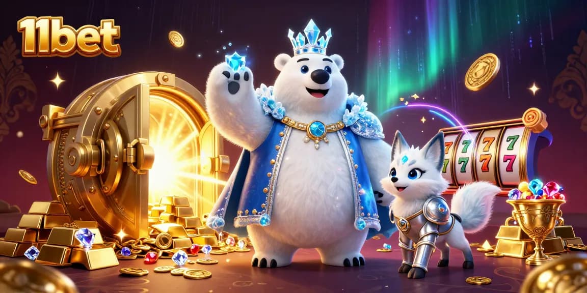 Engage with the vibrant world of 11bet, featuring magical characters in a rich casino setting.