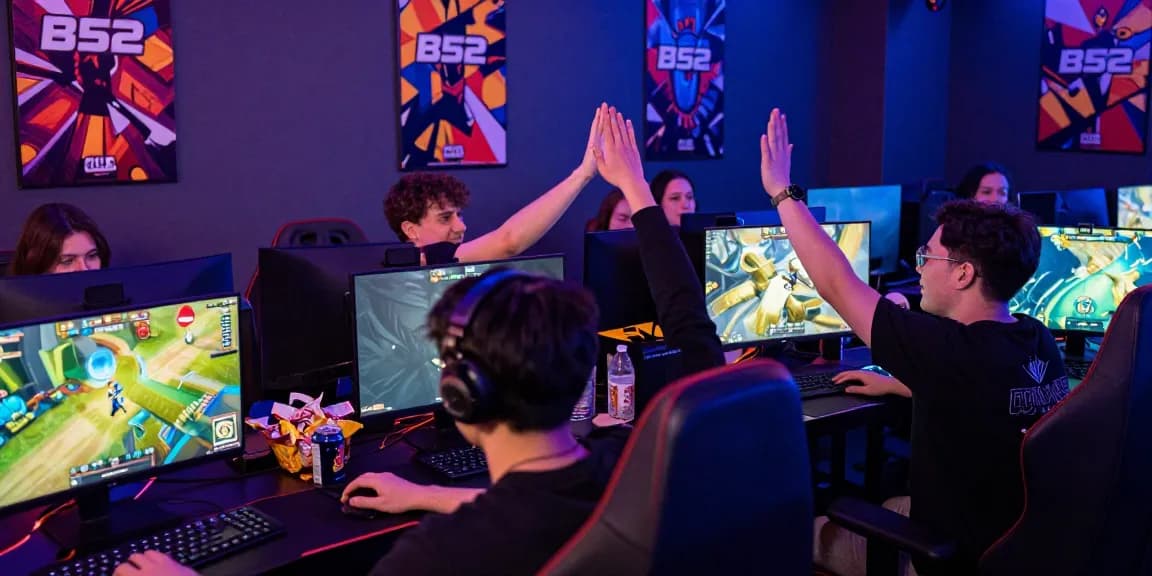 Players enjoying the excitement of B52 online gaming community, celebrating wins in a vibrant atmosphere.