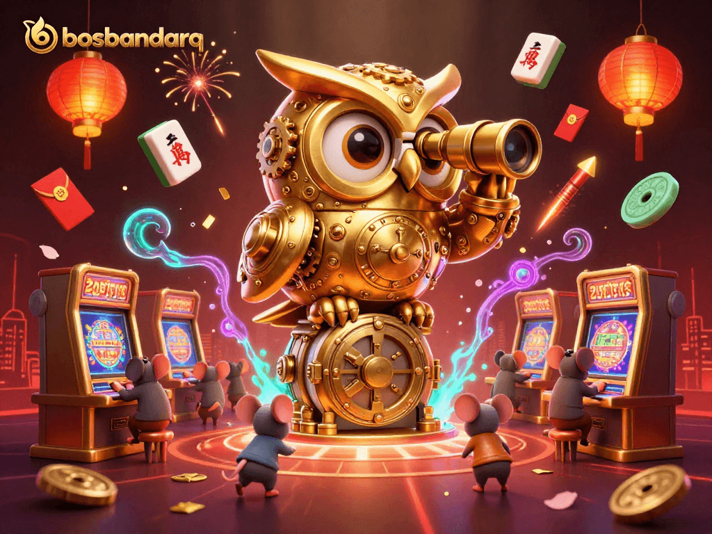 Experience top-tier gambling action with bosbandarq's vibrant casino scene featuring unique characters and game elements.