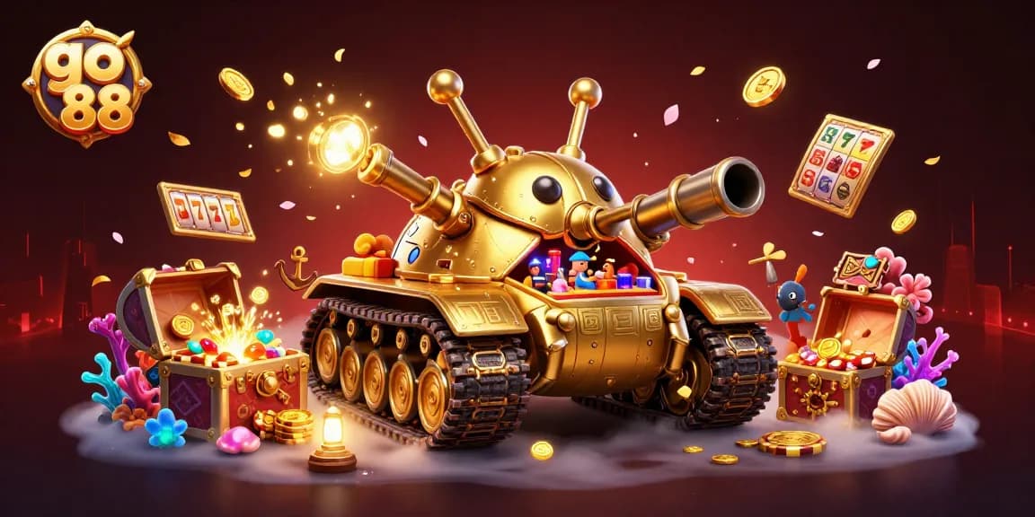 Engage with the vibrant go 88 casino in a dynamic golden beetle tank illustration filled with excitement.