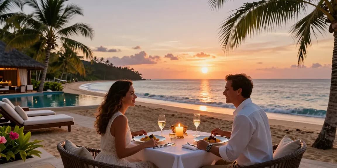 Momen romantis di resort mewah dengan pemandangan laut saat senja LUXURY111.