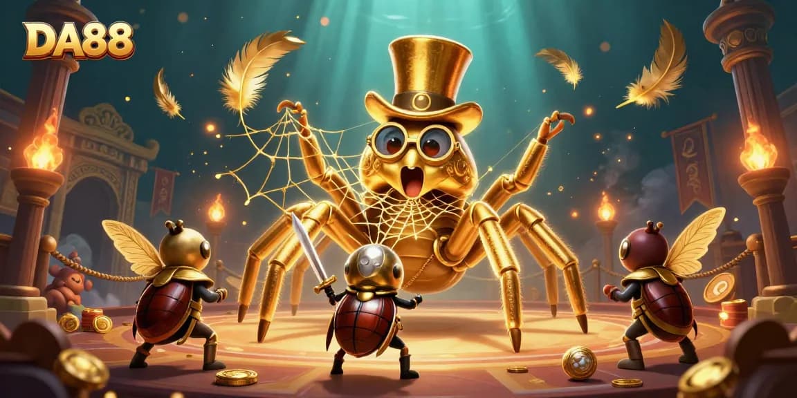 Engage in DA88's thrilling casino action with giant tarantula and brave beetle knight.