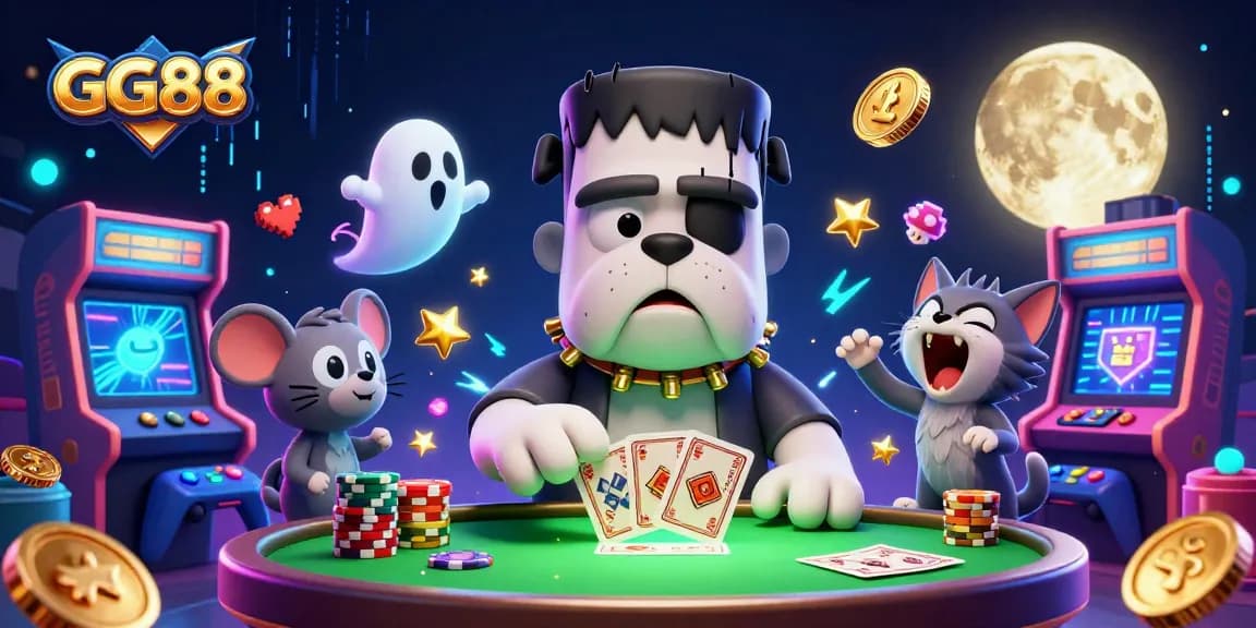 Engage with GG88's vibrant casino experience featuring unique animated characters and lively gaming elements.