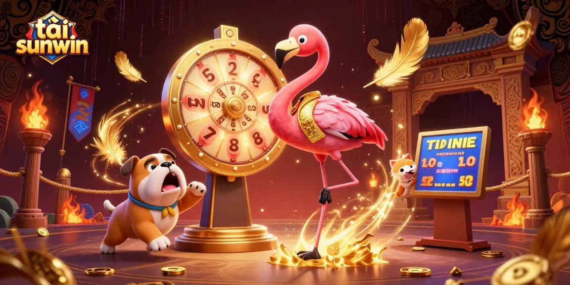Spin to win with tải sunwin in this vibrant 3D gambling scene with game show elements and casino glamour.