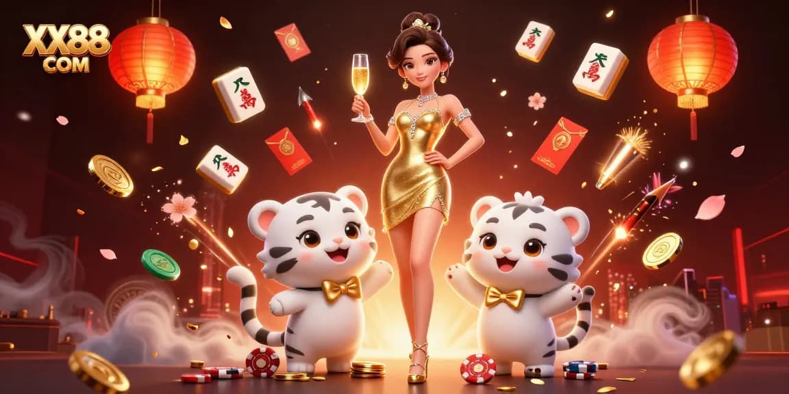 Experience the thrill of gambling at XX88 COM with our vibrant 3D casino illustration featuring exciting elements and characters.