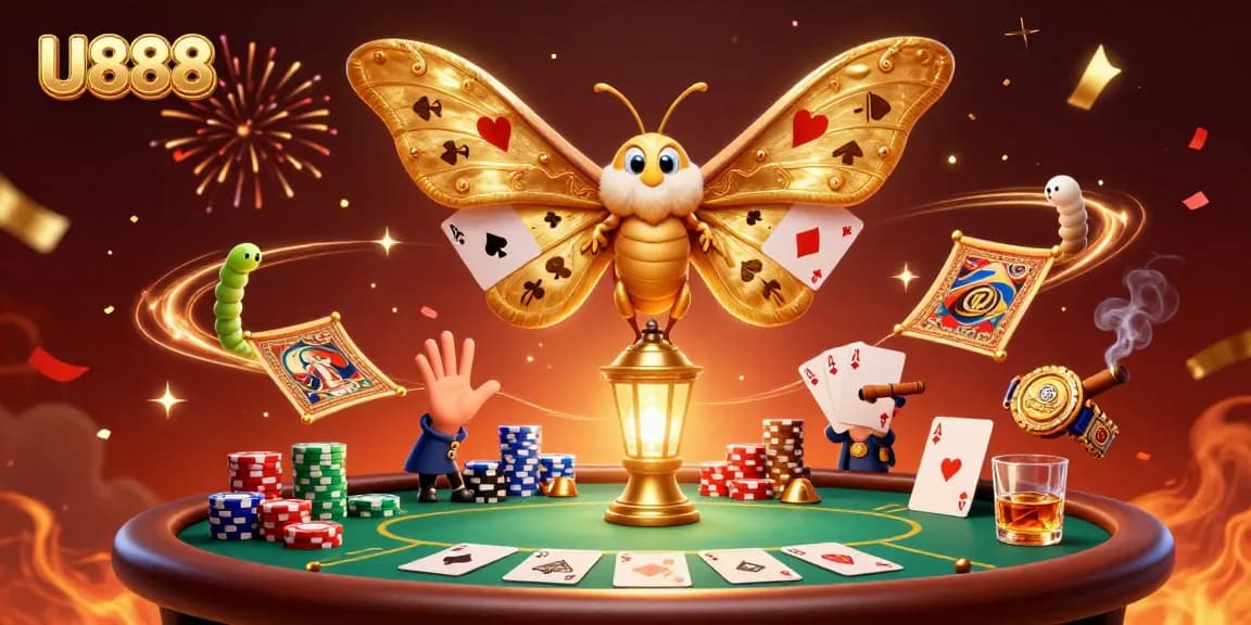 Experience U888's captivating casino atmosphere featuring poker and vibrant characters.