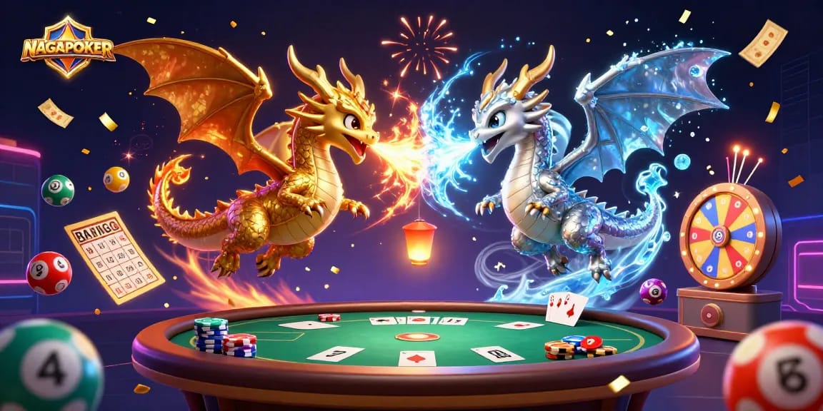 Experience NAGAPOKER with dynamic poker gameplay and vibrant gaming elements in this illustration.