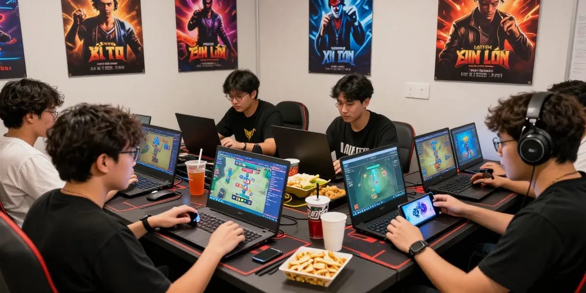 Engaged players enjoying game bài đổi thưởng in a vibrant gaming atmosphere.