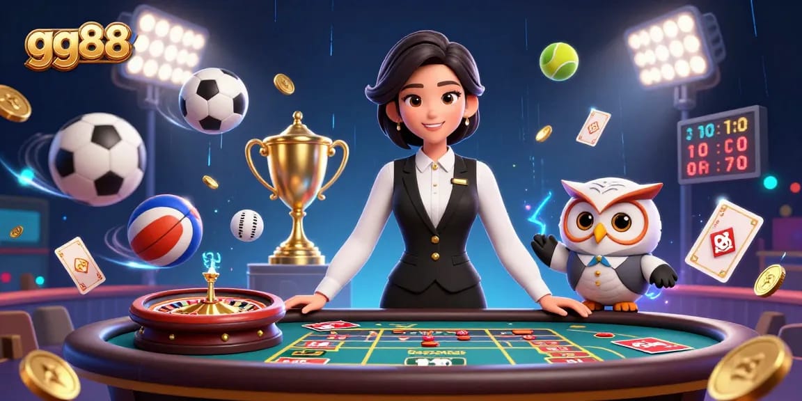 Experience thrilling gameplay with gg88's elite Asian dealer at a luxury baccarat table, vibrant and dynamic scene.