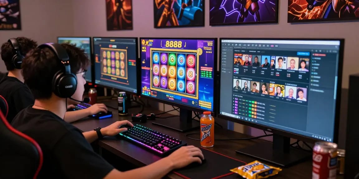 Player enjoying intense slot88 gaming experience with vibrant visuals and immersive setup.