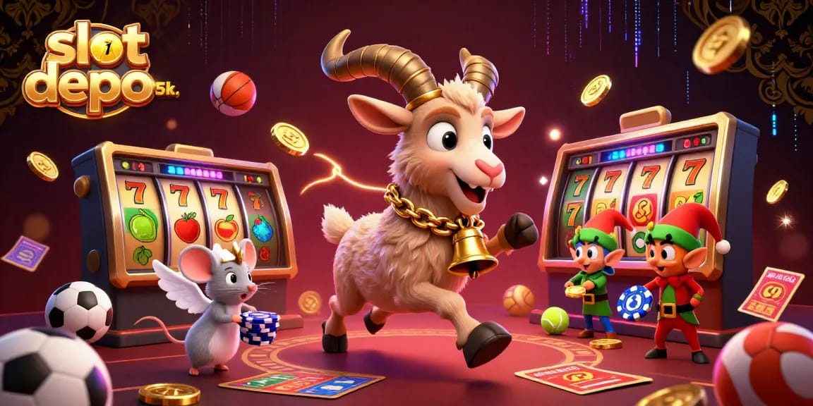 Experience the thrill of slot depo 5k with thrilling cartoon characters creating a lively casino scene.