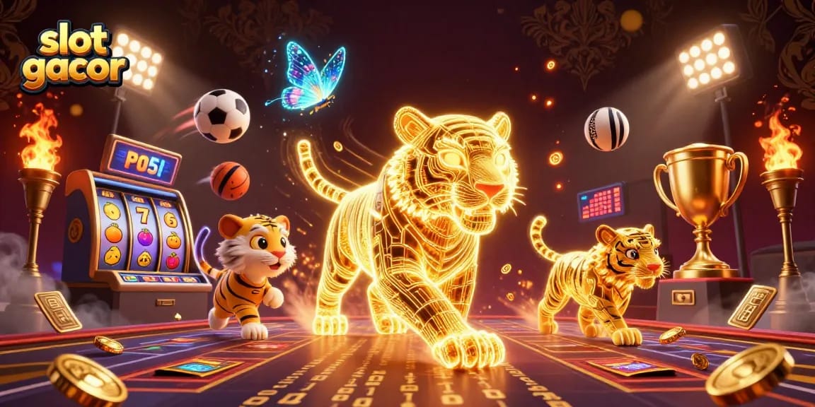 Experience excitement with slot gacor in this vibrant 3D casino illustration, featuring dynamic gameplay elements.