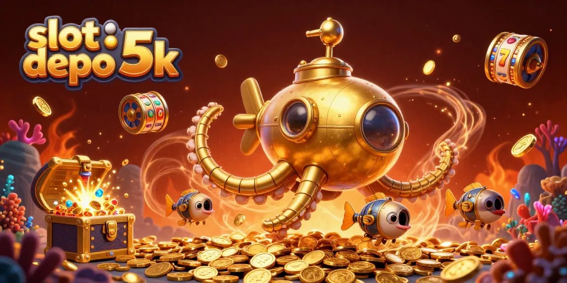 Spin to win big with slot depo 5k in this illustrated casino adventure featuring gold treasures.