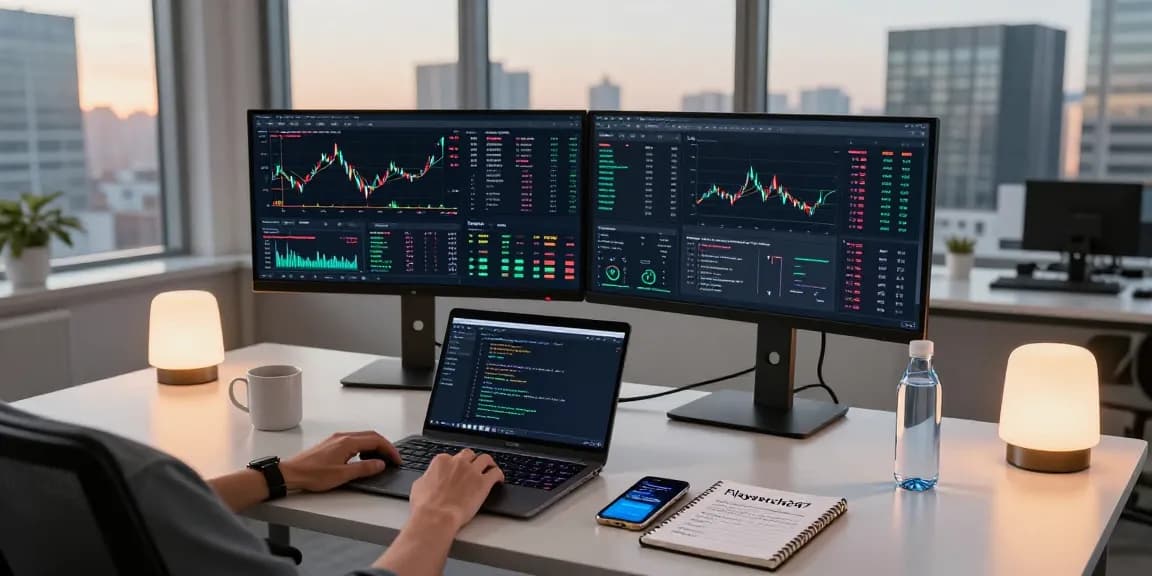 Playexch247 trading platform with real-time crypto charts and DeFi metrics in a modern workspace.