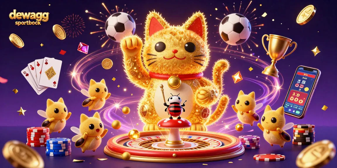 Experience the excitement of dewagg sportbook with vibrant casino symbols and dynamic sports action.