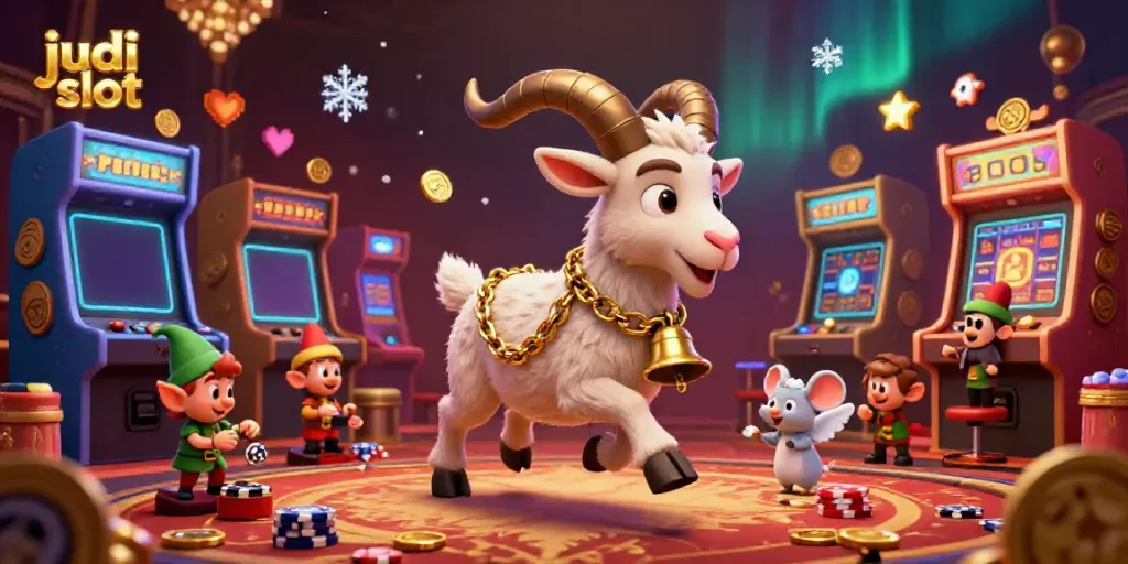 Engage in the vibrant world of judi slot as characters celebrate and play in a festive casino.