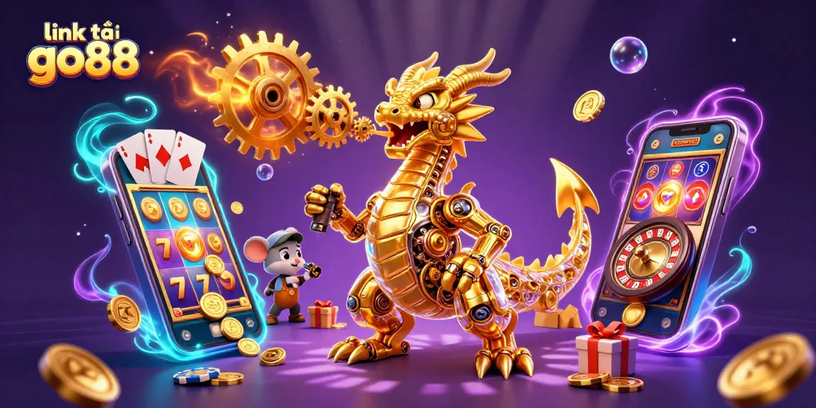 Engage with link tải go88 via vibrant casino-themed art featuring a dynamic golden dragon and vivid gaming elements.