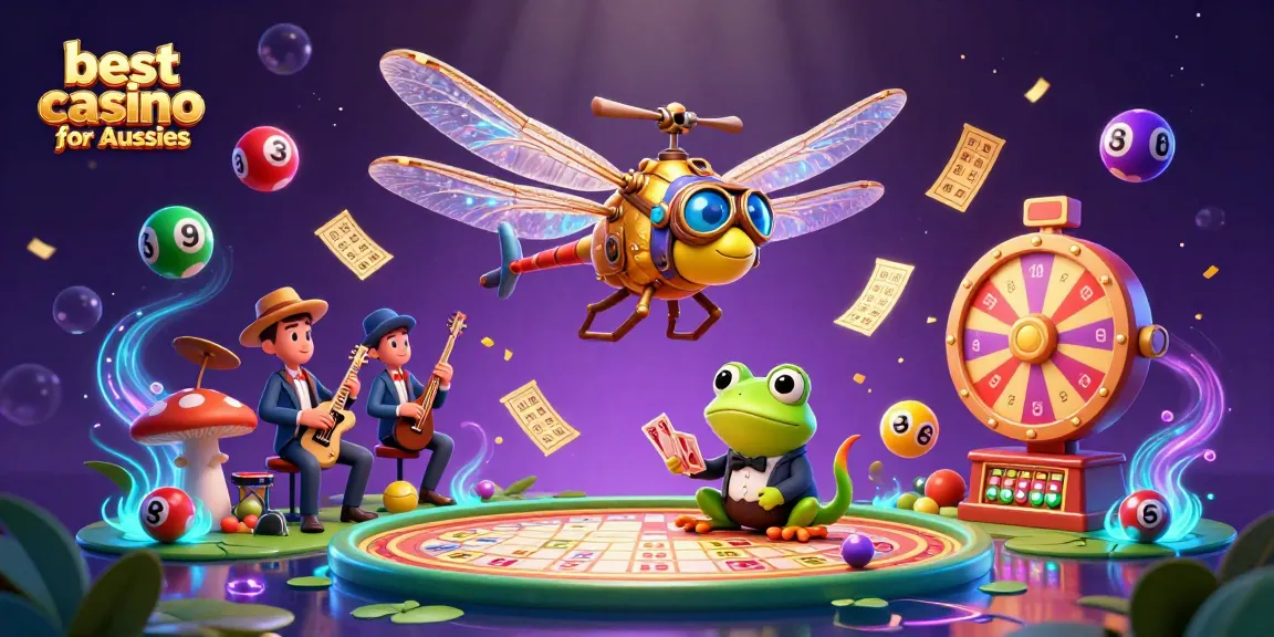Engage with the best casino platforms for Aussies in this dynamic 3D illustration featuring a vibrant casino scene.