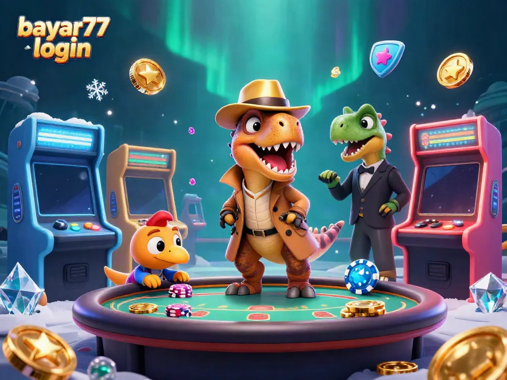Engage in exciting gameplay with the vibrant bayar77 login experience among animated characters in a casino.