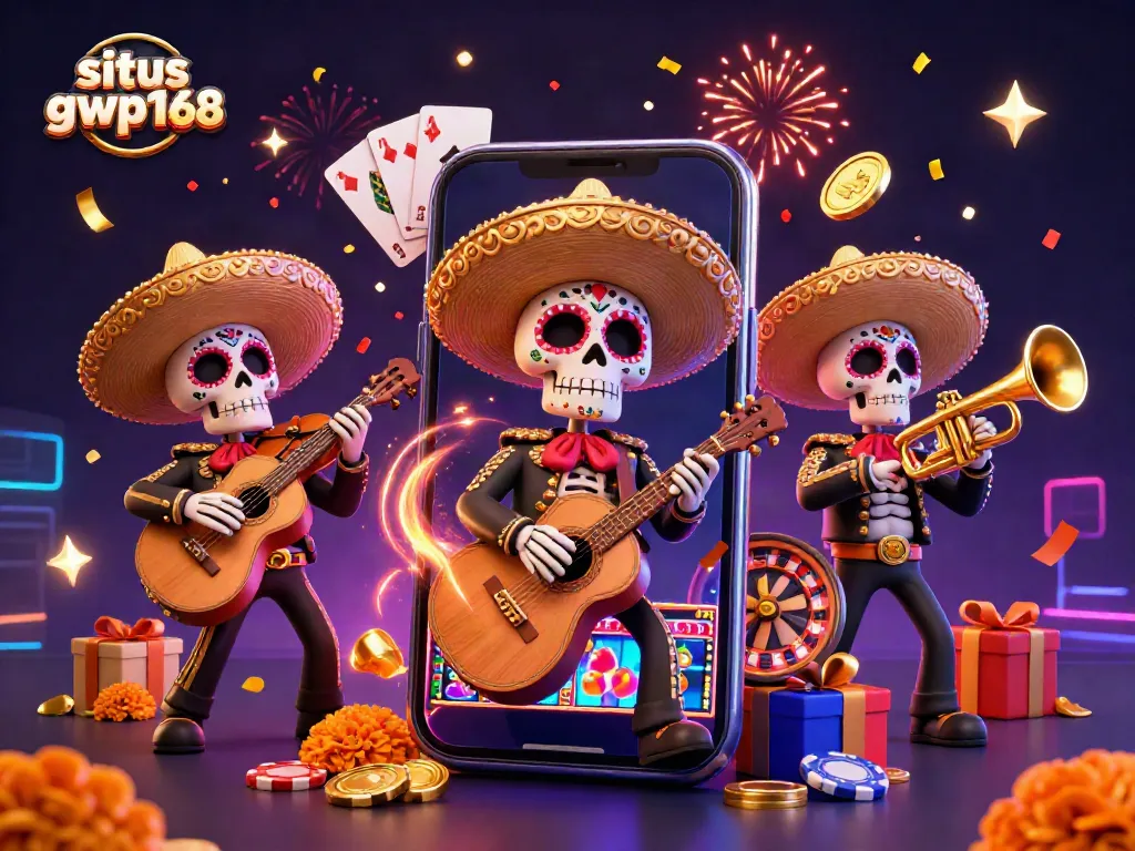 Mainkan slot dengan situs gwp168 dalam ilustrasi meriah nuansa kasino.