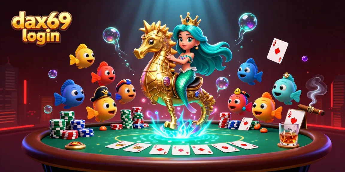 Masuki pengalaman bermain di dax69 login dengan sekelompok ikan karikatur meriah dan karakter uang koin.