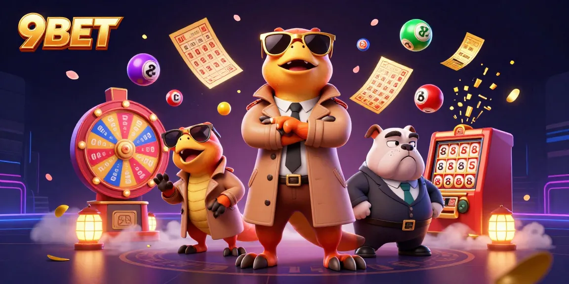 Engage with 9BET's thrilling casino experience featuring animated raptors in a trench coat.