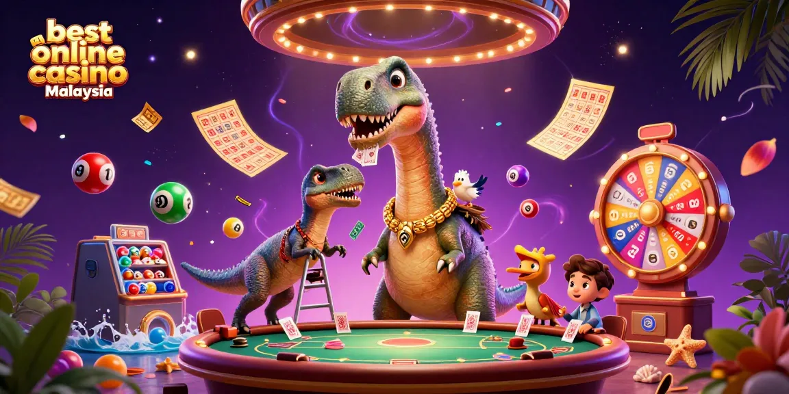 Experience the excitement of the best online casino Malaysia with a vibrant 3D cartoon scene featuring characters and lottery elements.