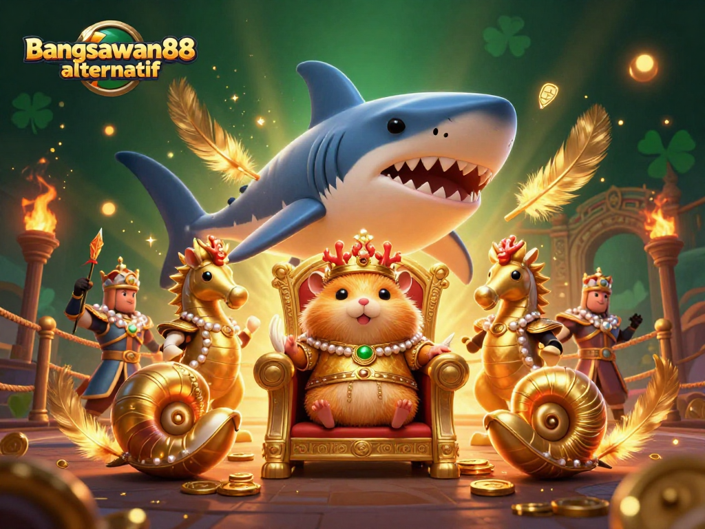 Experience the excitement of bangsawan88 alternatif with a cartoon-style casino scene featuring a hamster king and rich gaming elements.