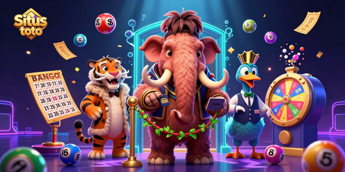 Experience the excitement of Situs toto with vibrant lottery balls and dynamic characters in a lively casino scene.