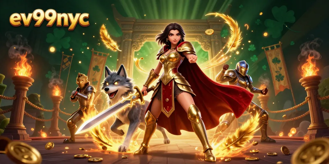 Bet big and win with ev99nyc’s captivating casino atmosphere filled with golden tokens and vibrant characters.