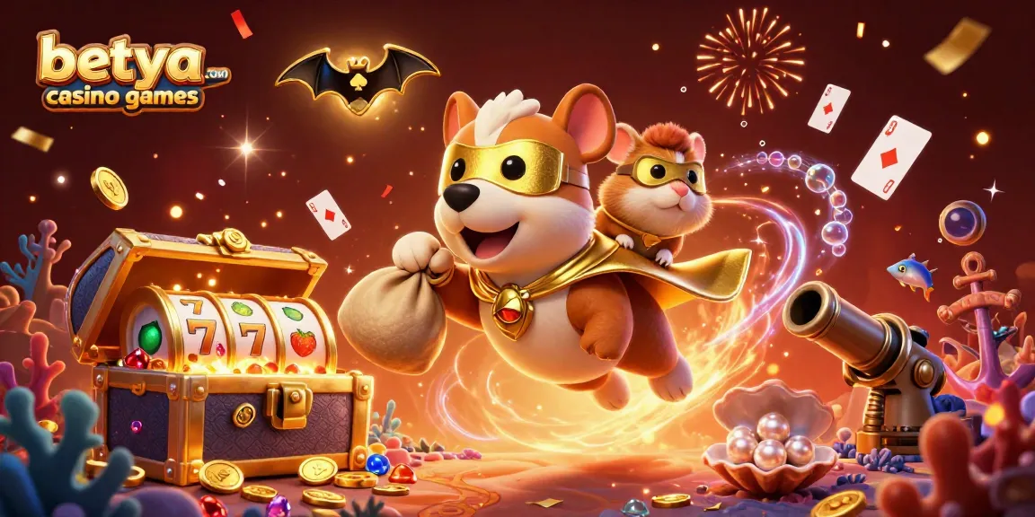 Engage with betya.com casino games featuring a superhero dog and treasure surrounding players.