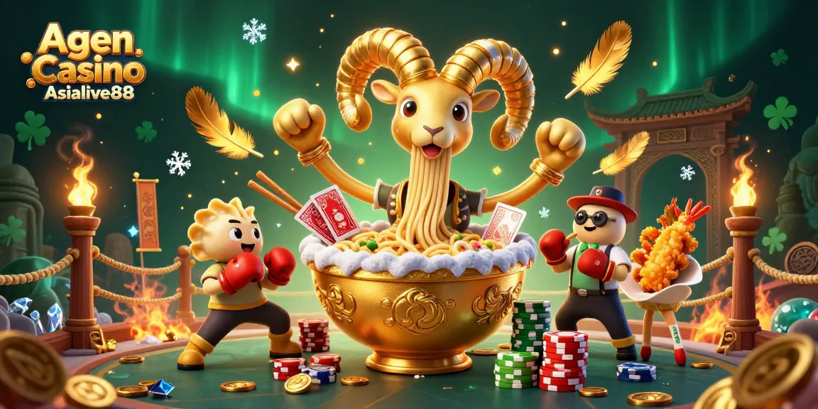 Agen Casino Asialive88 showcases a thrilling casino battle with animated characters, golden coins, and vibrant game elements.