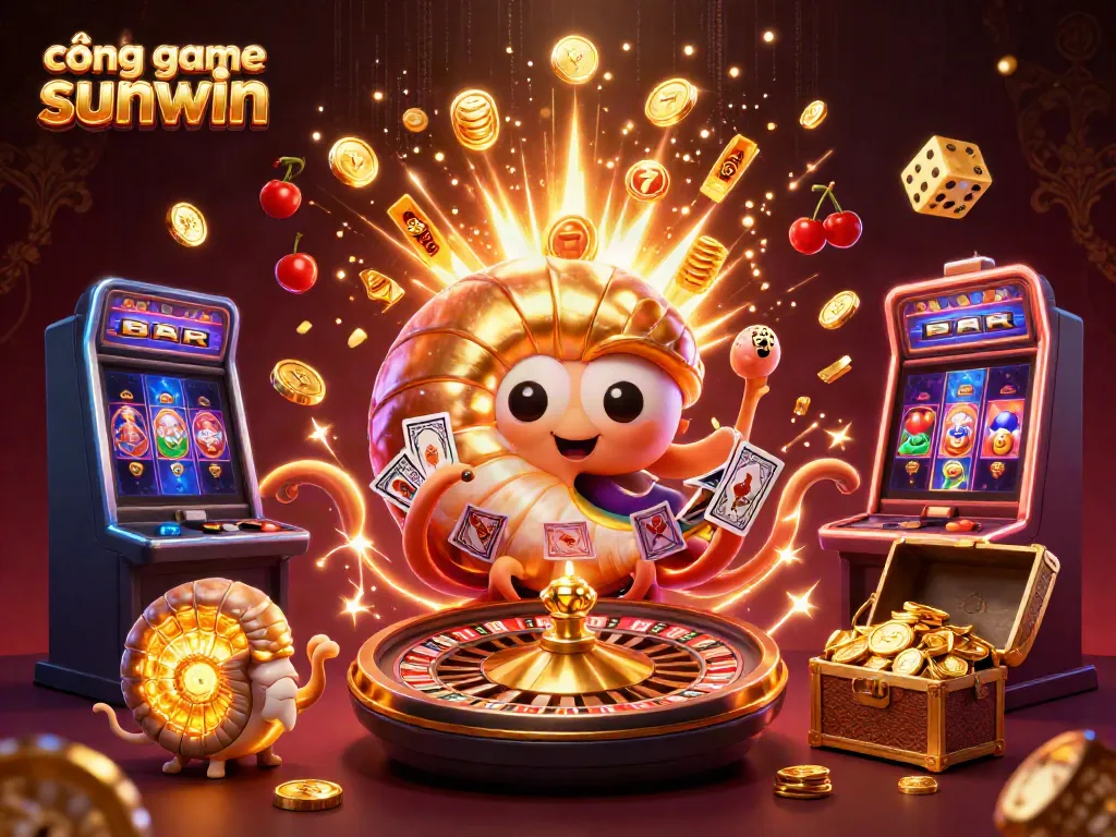 Engage with cổng game sunwin showcasing vibrant casino action with a giant nautilus and glowing ammonites.