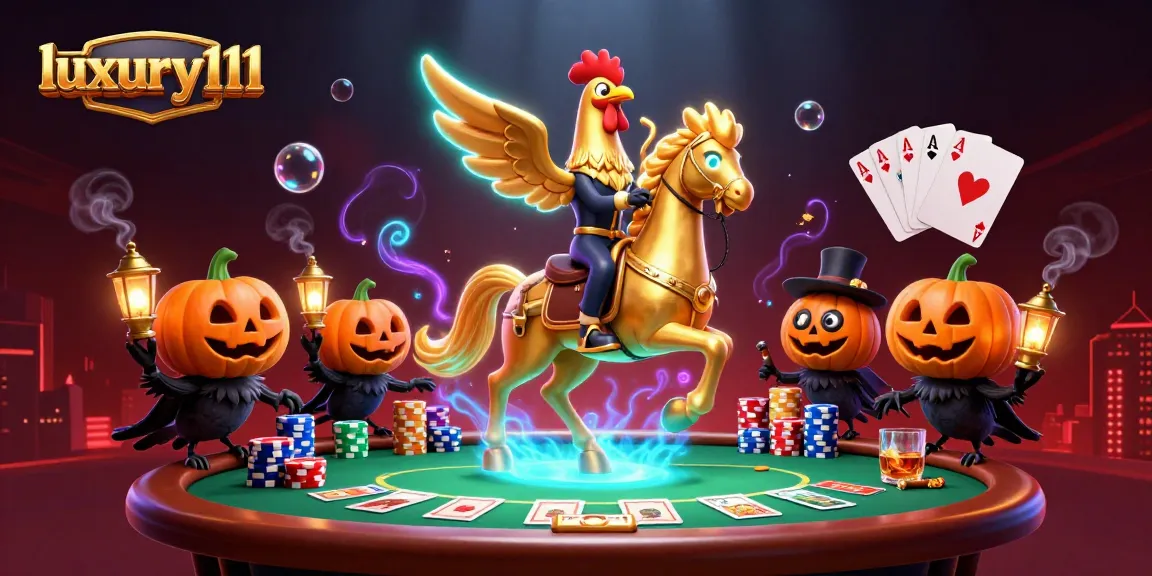 Engage in thrilling gameplay at luxury111 with golden rooster riding through a vibrant midnight casino scene.