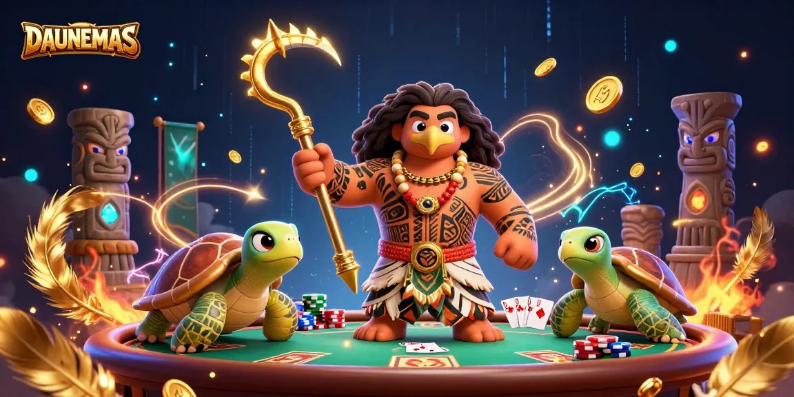 Experience thrilling poker action at DAUNEMAS with vibrant characters and dynamic casino elements.
