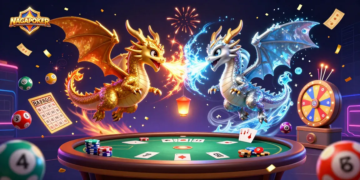 Experience NAGAPOKER with dynamic poker gameplay and vibrant gaming elements in this illustration.