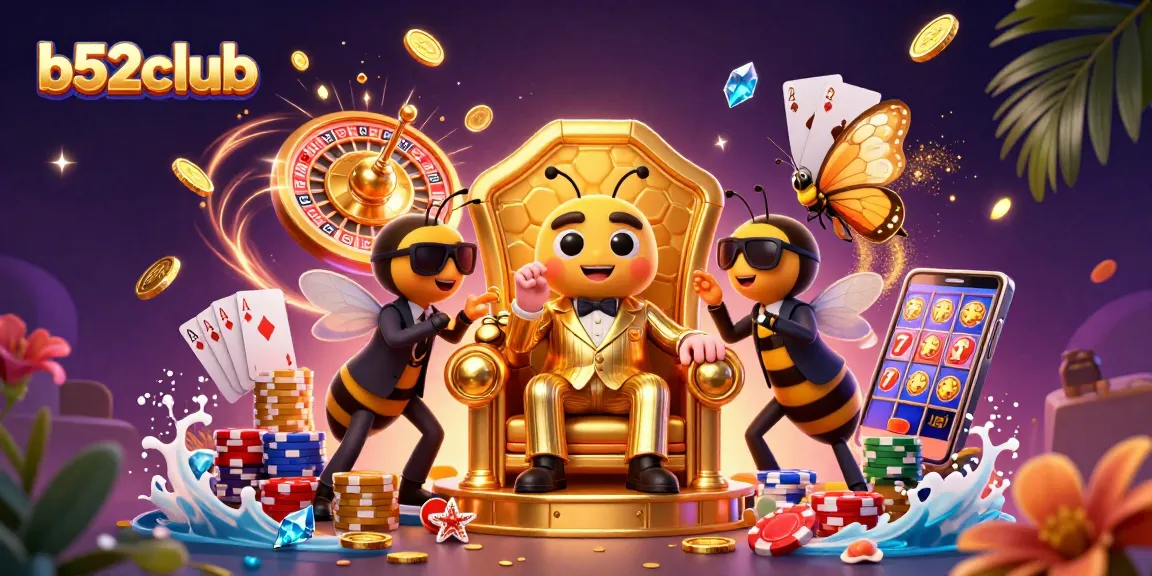 Spin and win at b52club with a vibrant 3D casino scene featuring a buzzing bumblebee mob boss.