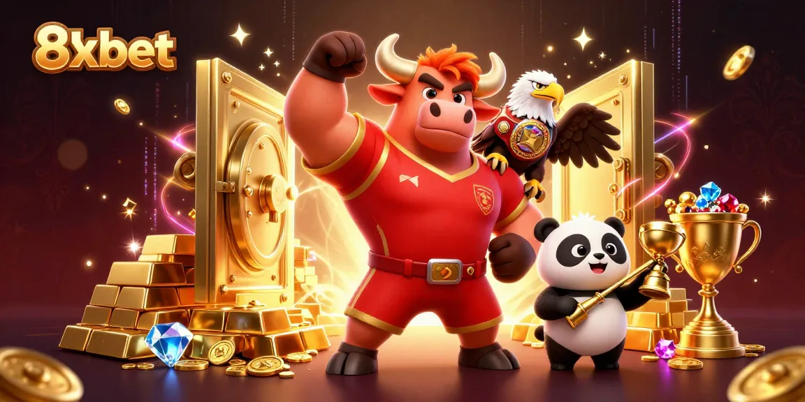 Experience thrilling wins at 8xbet with vibrant gaming action and celebratory characters.