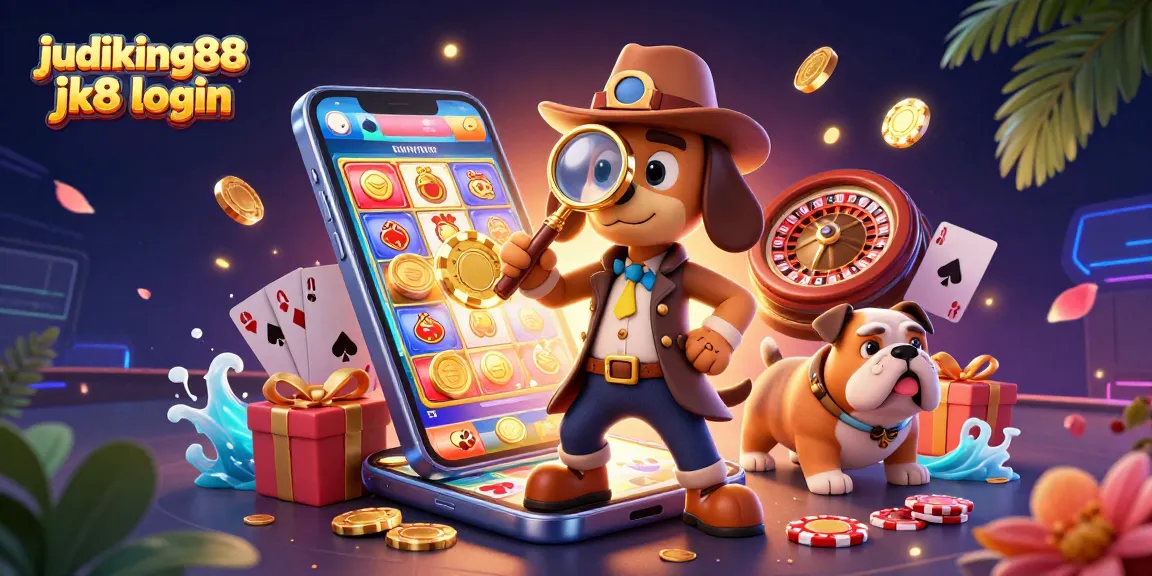 Engage with judiking88 jk8 login in a dynamic 3D casino scene featuring charming cartoon characters and vibrant game elements.