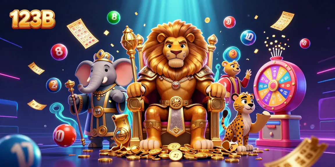 Experience excitement at 123B with gaming action, colorful lottery balls, and vibrant casino elements!