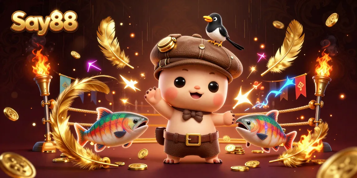 Say88 offers thrilling gameplay in a vibrant 3D casino illustration filled with exciting elements.