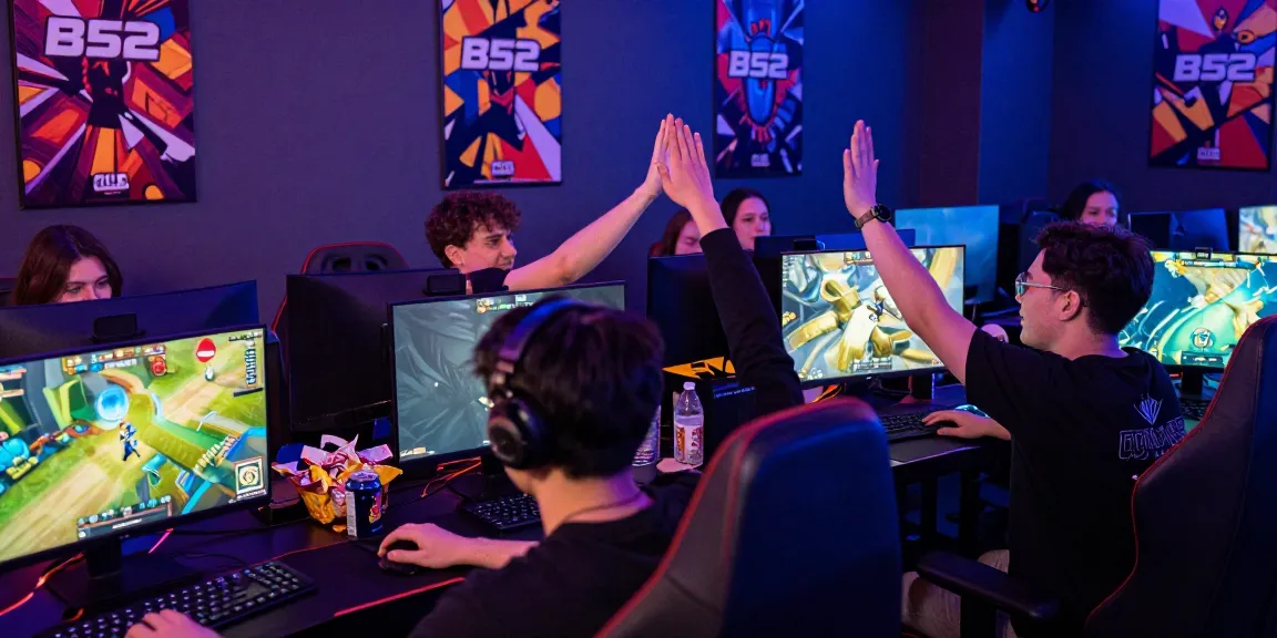 Players enjoying the excitement of B52 online gaming community, celebrating wins in a vibrant atmosphere.