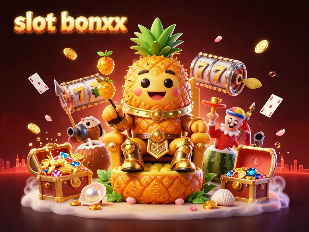 Experience the slot bonus excitement with the golden pineapple king and vibrant casino elements!