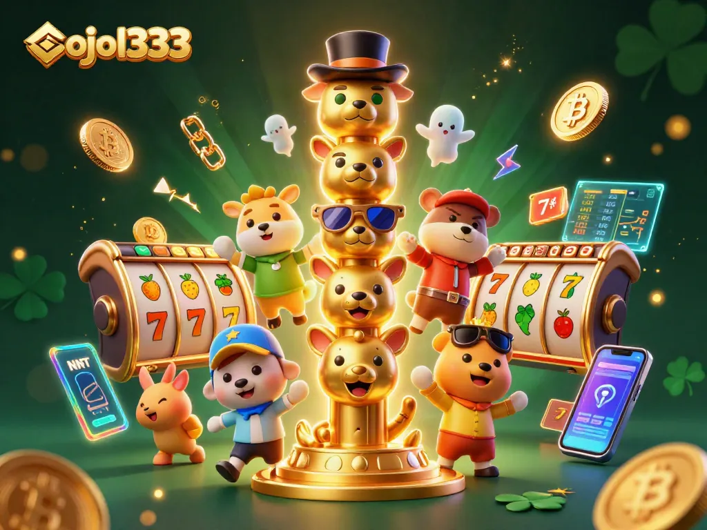 Engage with ojol333's exciting casino experience, featuring dynamic slots and glowing crypto coins.