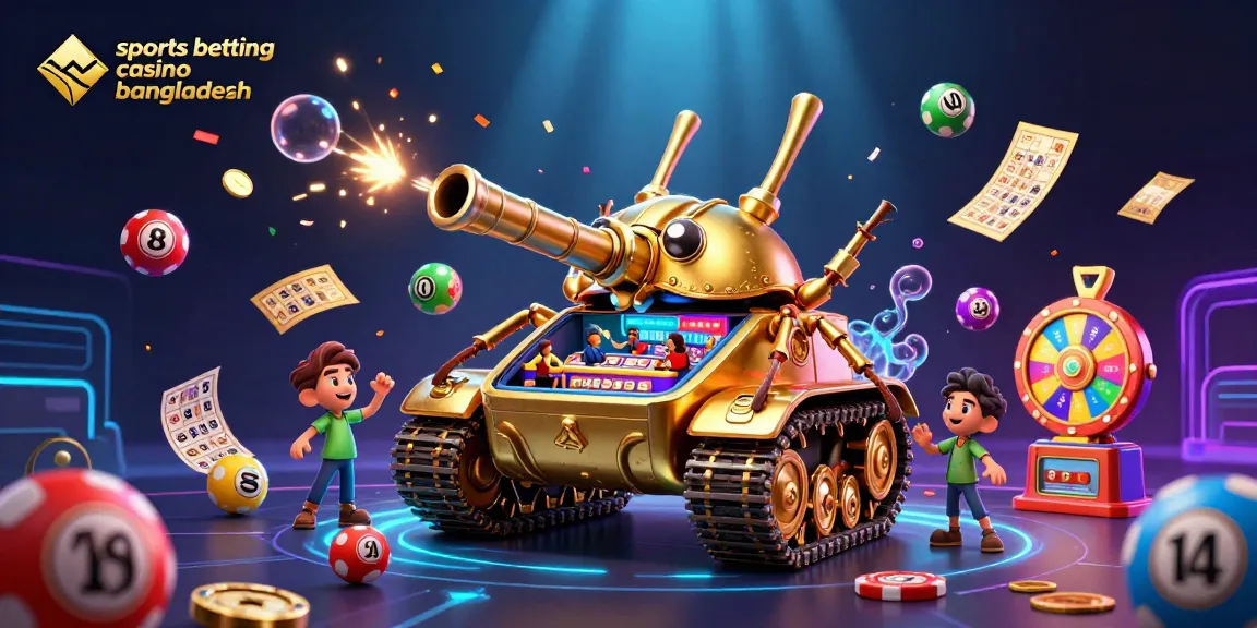 Engage in thrilling sports betting casino bangladesh with dynamic scenes, golden elements, and vibrant lottery action.