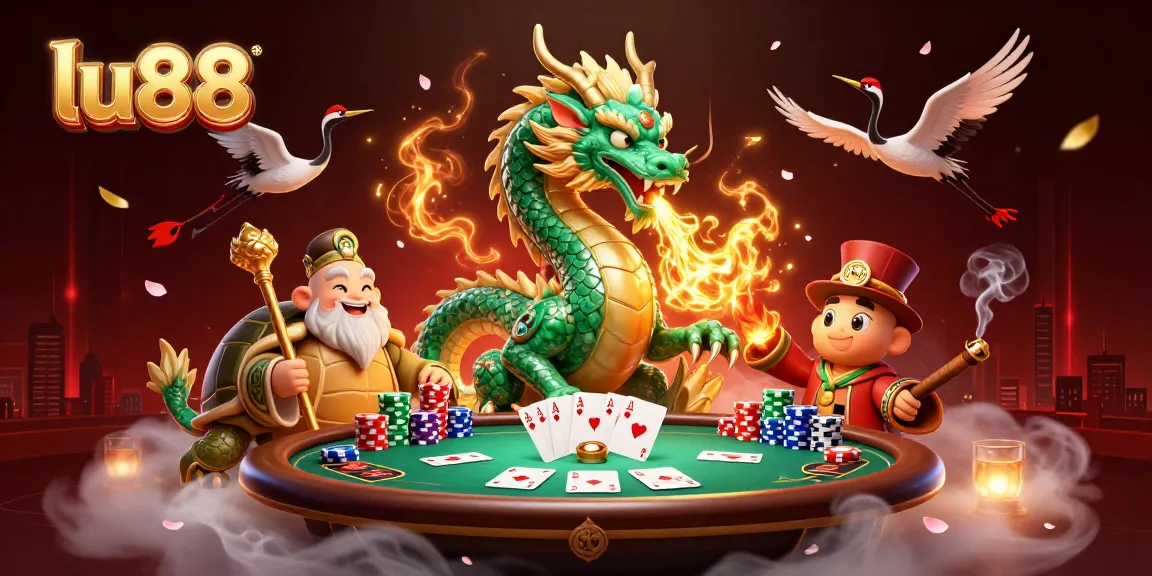 Experience thrilling gaming action at lu88 with a jade dragon and lucky symbols.