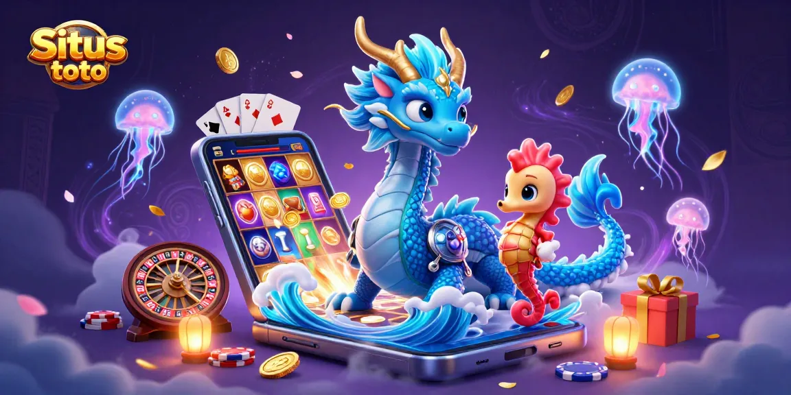 Situs toto features a majestic azure water dragon surrounded by a seahorse knight and jellyfish, showcasing thrilling slot games.