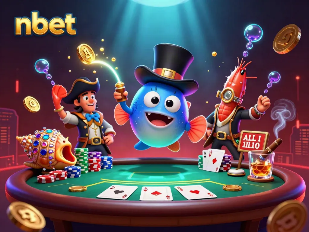 nbet players enjoying thrilling poker action with golden coins and vibrant characters in a cinematic setting