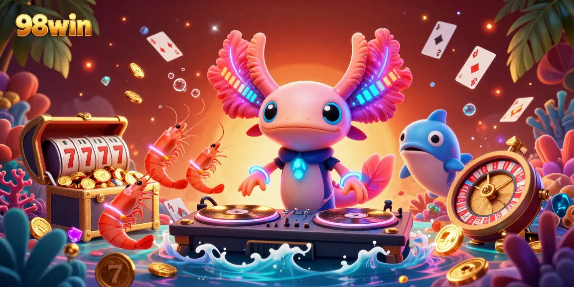 Experience vibrant gameplay at 98win with a lively underwater casino scene, featuring colorful characters and game elements.